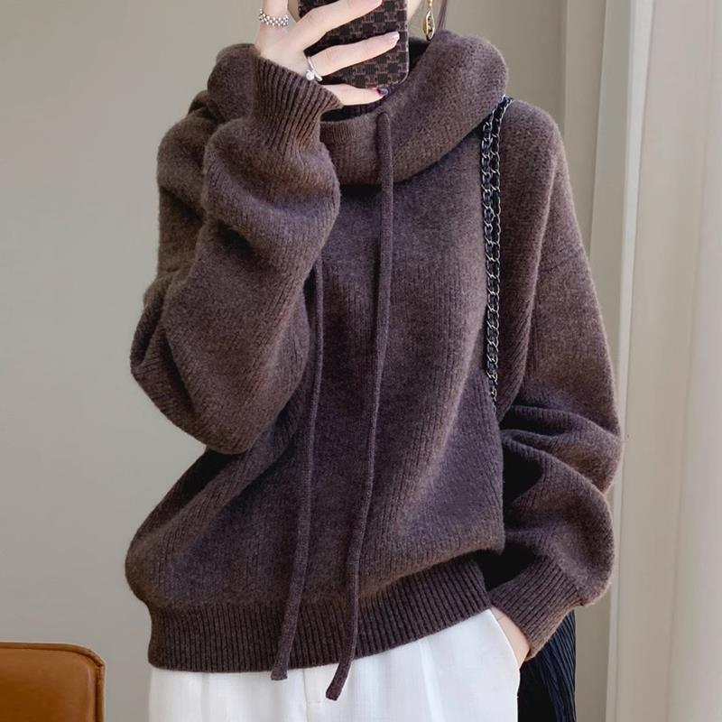 Damen Kuscheliger Rollkragen‑Hoodie aus Feinstrick mit Kordelzug und gerippten Bündchen Shop Nory