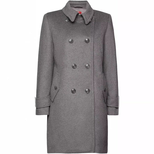 Damen Midilanger Doppelreihiger Marineinspirierter Wollmix-Peacoat mit Pattentaschen Shop Nory
