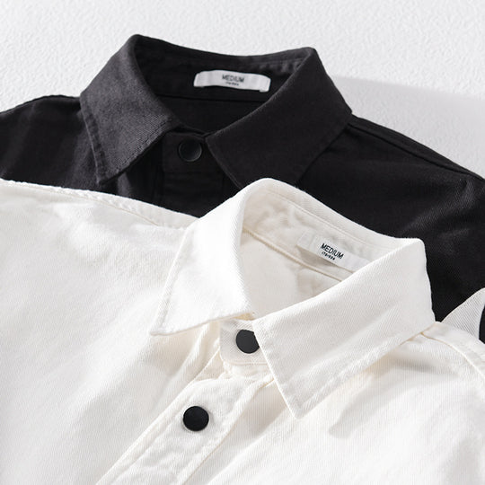 Herren Baumwoll-Overshirt im Layering-Stil mit geometrischen Colorblock-Einsätzen und Druckknopf-Leiste Shop Nory