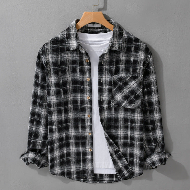Herren Kariertes Flanell-Overshirt mit weicher Baumwollstruktur, Brusttasche und Relaxed-Fit Shop Nory