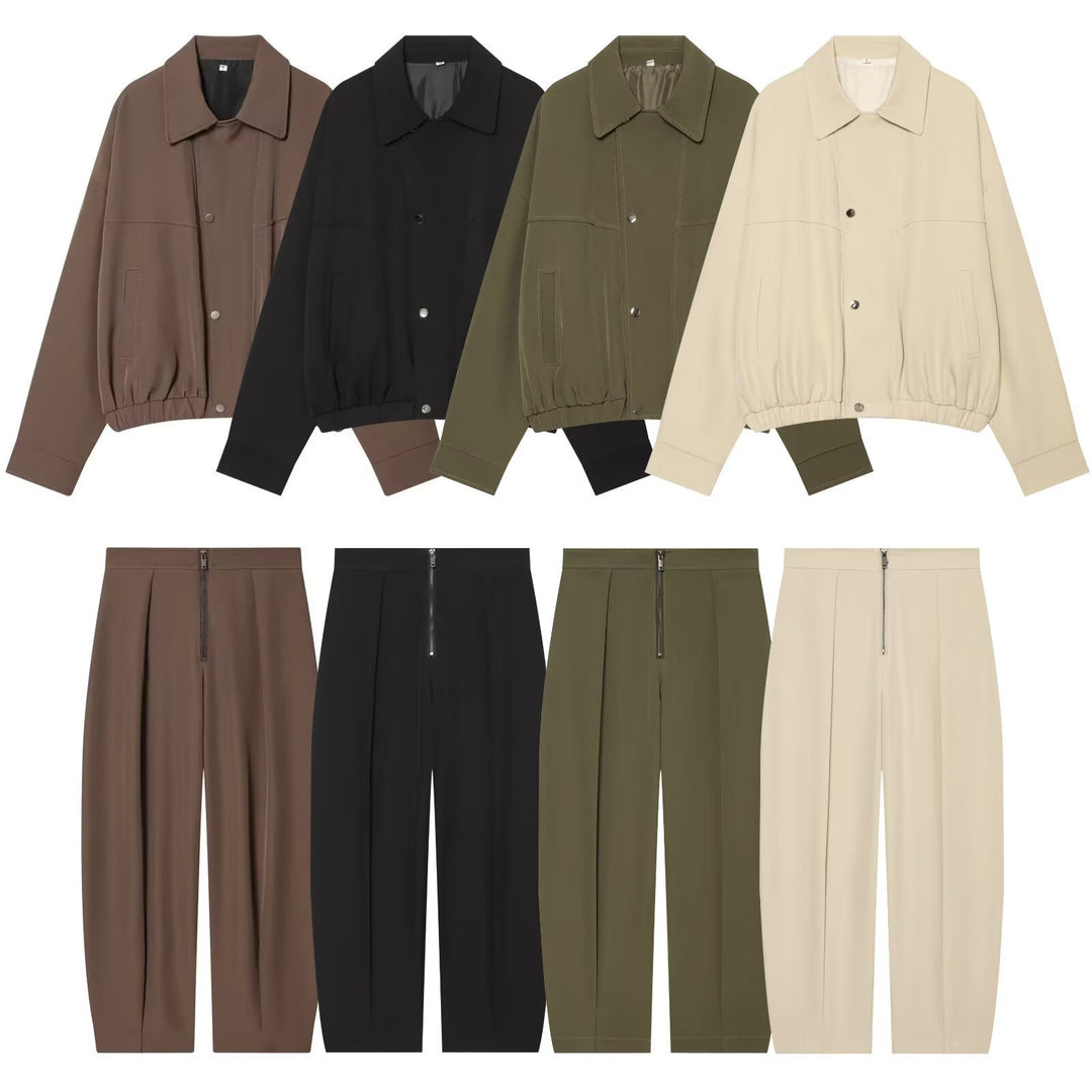 Damen weite Cropped-Hose mit hoher Taille, Kellerfalten und sichtbarem Frontreißverschluss Shop Nory
