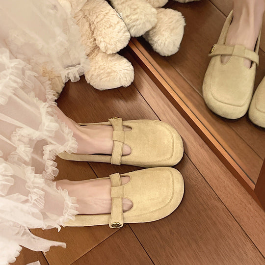 Damen Ballerinas mit eleganter Schnalle und weichem Veloursleder
