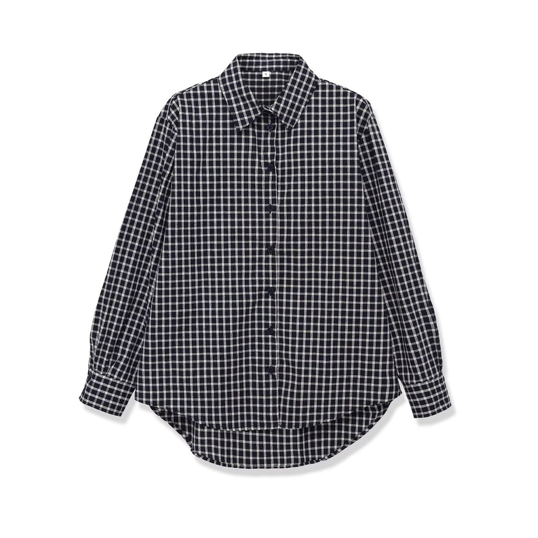Damen Oversize kariertes Hemd mit abgerundetem Saum Shop Nory