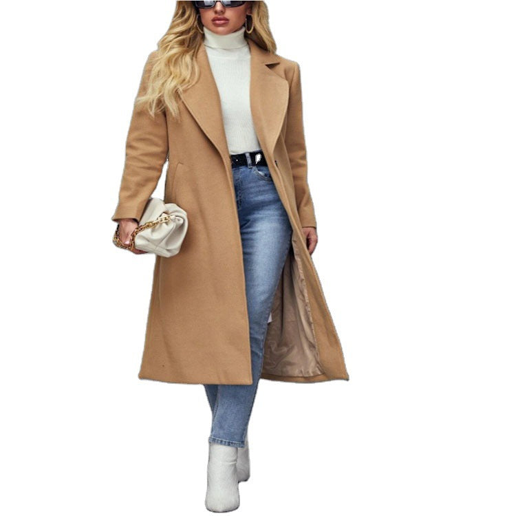 Damen Maxilanger Wollmix-Classiccoat mit minimalistischer Taillierung und verdeckter Knopfleiste Shop Nory