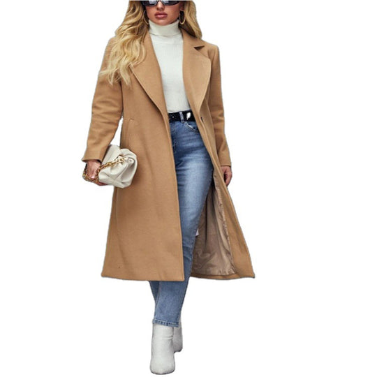 Damen Maxilanger Wollmix-Classiccoat mit minimalistischer Taillierung und verdeckter Knopfleiste Shop Nory