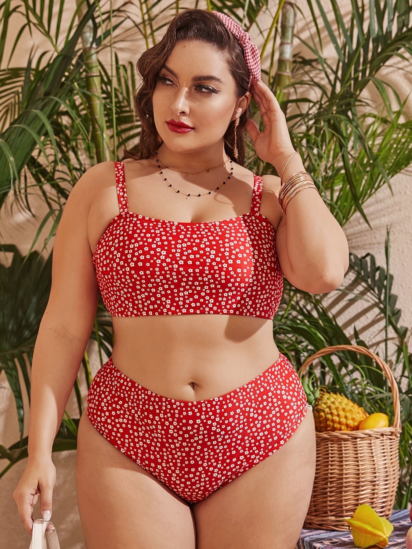 Damen Hochgeschnittener Bikini mit verspieltem Punktedesign
