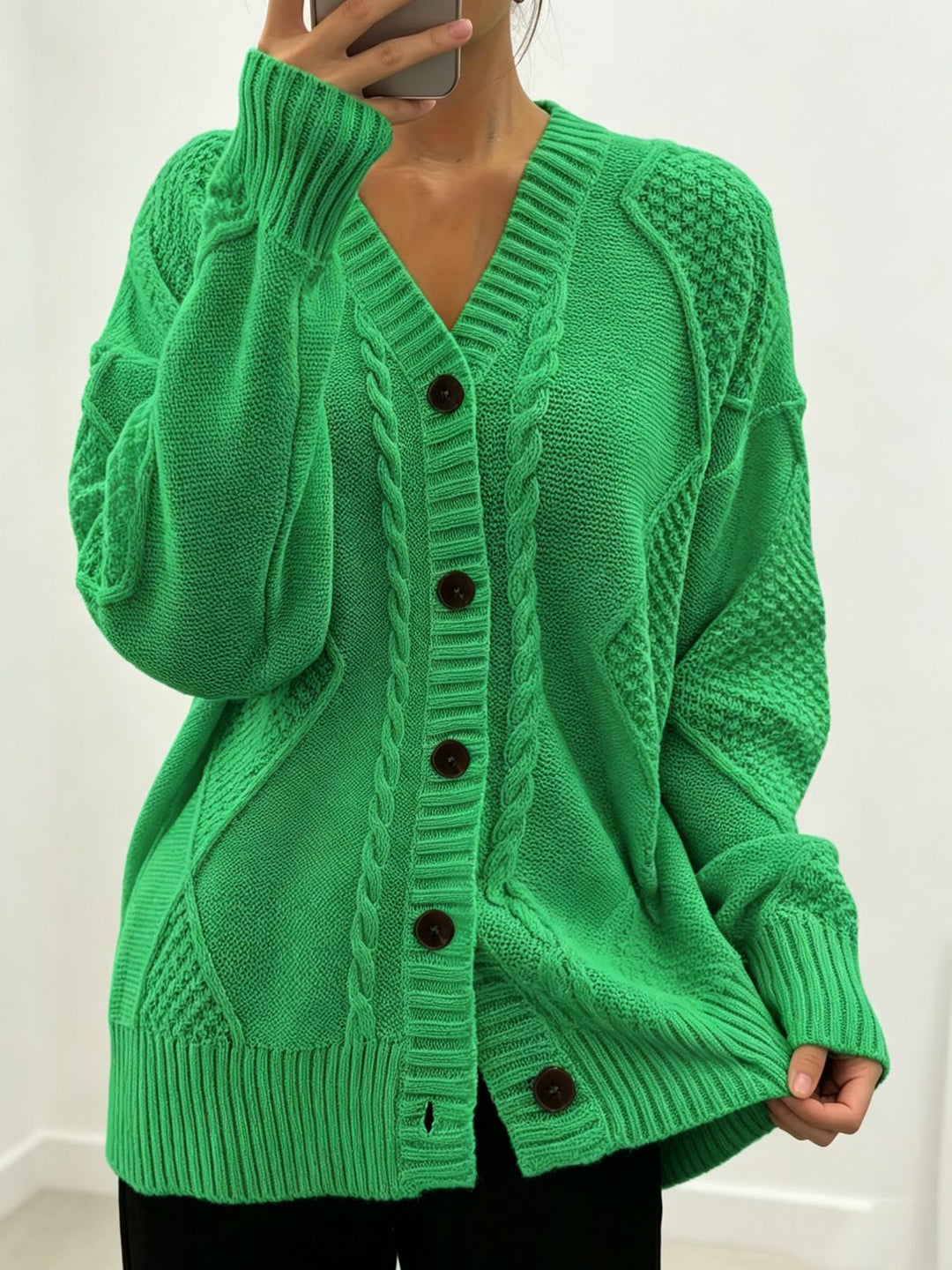 Damen Oversize Strickcardigan mit Zopf- und Strukturdetails Shop Nory