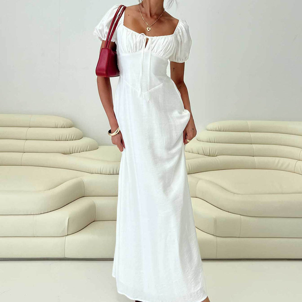 Damen Maxikleid mit Puffärmeln und elegantem Ausschnitt Shopnory