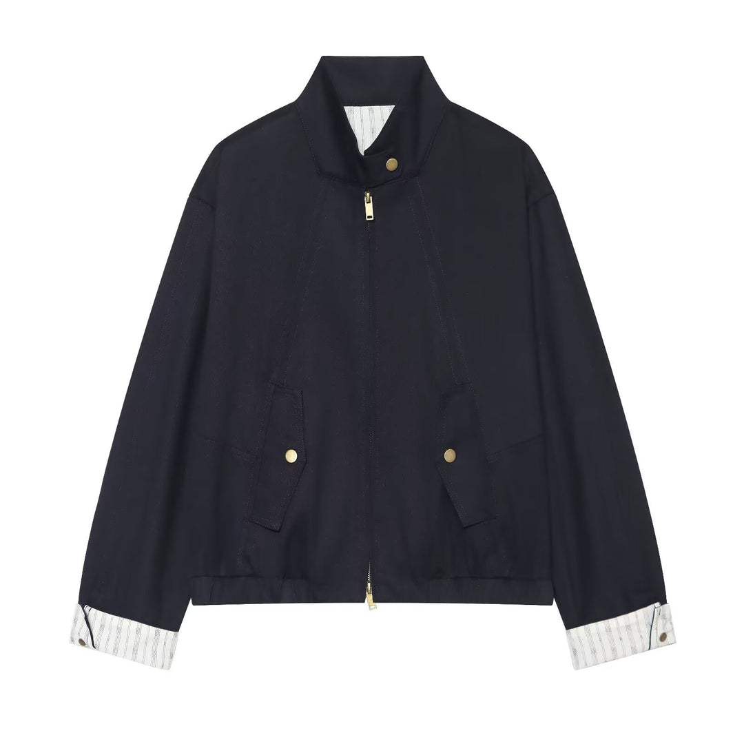 Damen Cropped Boxy-Fieldjacke mit Stehkragen, aufgesetzten Taschen und goldenen Details Shop Nory