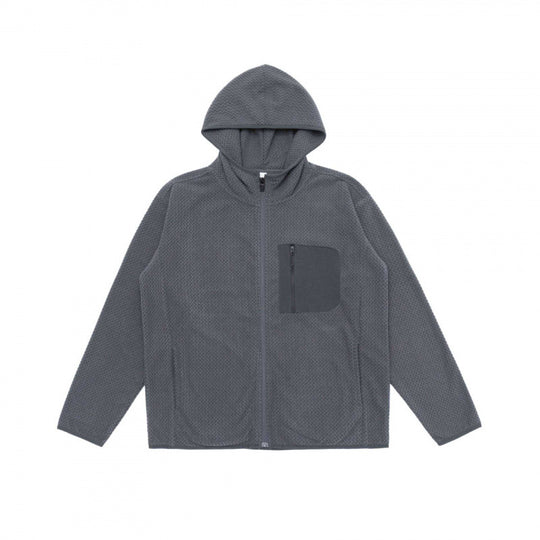 Unisex Kapuzen-Fleecejacke mit durchgehendem Reißverschluss, Strukturstrick und Brust-Reißverschlusstasche Shop Nory