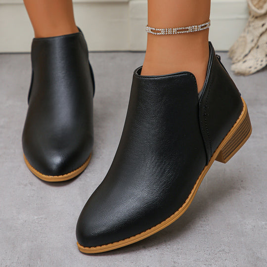 Damen Kurzstiefel mit Fersenreißverschluss, seitlichem Cut-Out und niedrigem Blockabsatz Shop Nory