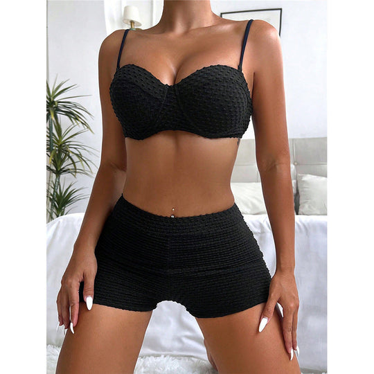 Damen Bikini-Set mit gepolstertem Oberteil und High-Waist Shorts