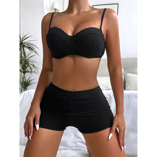 Damen Bikini-Set mit gepolstertem Oberteil und High-Waist Shorts