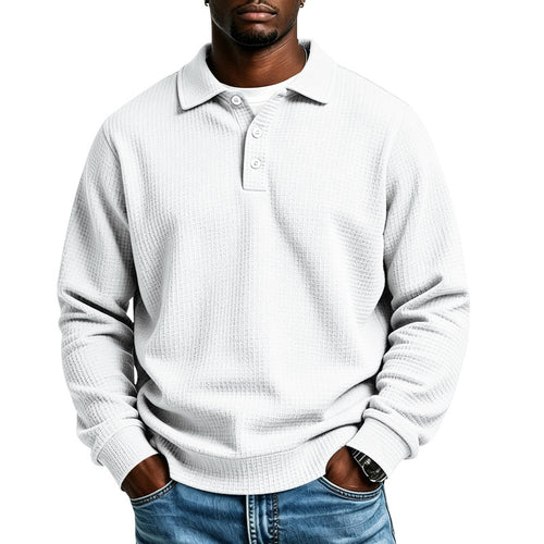 Herren Waffelstrick-Poloshirt mit Knopfleiste und Rippbündchen Shop Nory