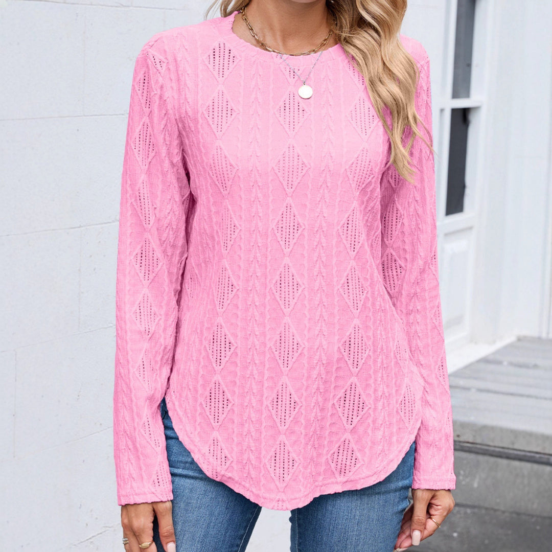 Damen Feinstrukturierter Strickpullover mit Ajour‑Diamantmuster und gerundetem Saum Shop Nory