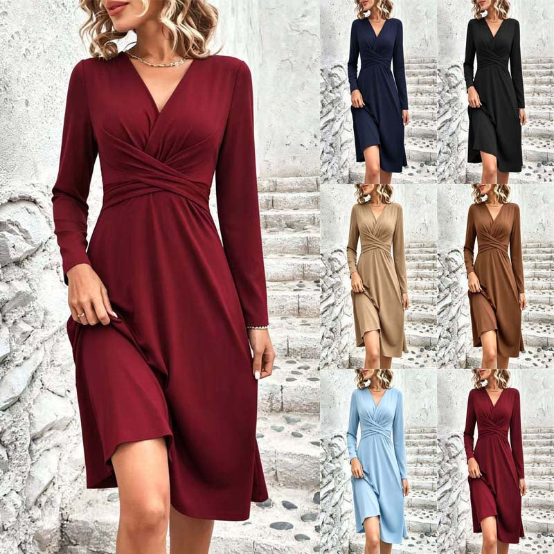 Damen Wickel-Midikleid mit V-Ausschnitt und taillierter Drapierung Shop Nory