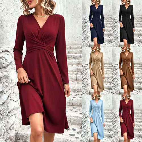 Damen Wickel-Midikleid mit V-Ausschnitt und taillierter Drapierung Shop Nory