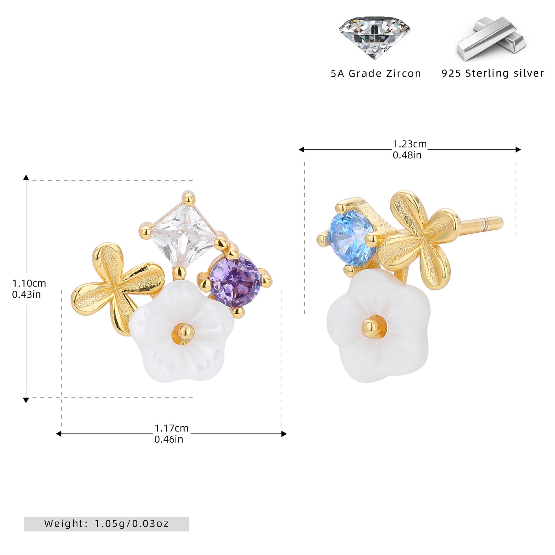 Damen Ohrstecker mit funkelnden Zirkonia in elegantem Blüten-Design Shop Nory