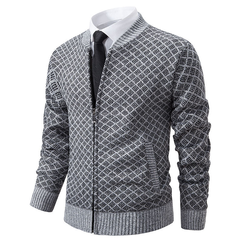 Herren Taillierter Jacquard-Zip-Cardigan mit Diamantstruktur und Eingrifftaschen Shop Nory