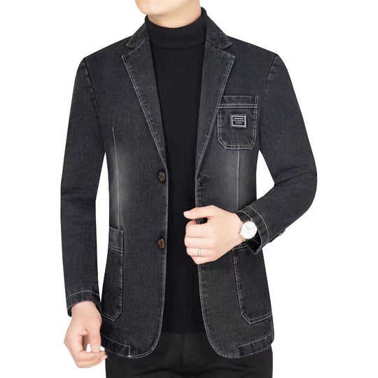 Herren Jeansblazer Slim Fit mit Aufgesetzten Taschen und Notch-Kragen Shop Nory