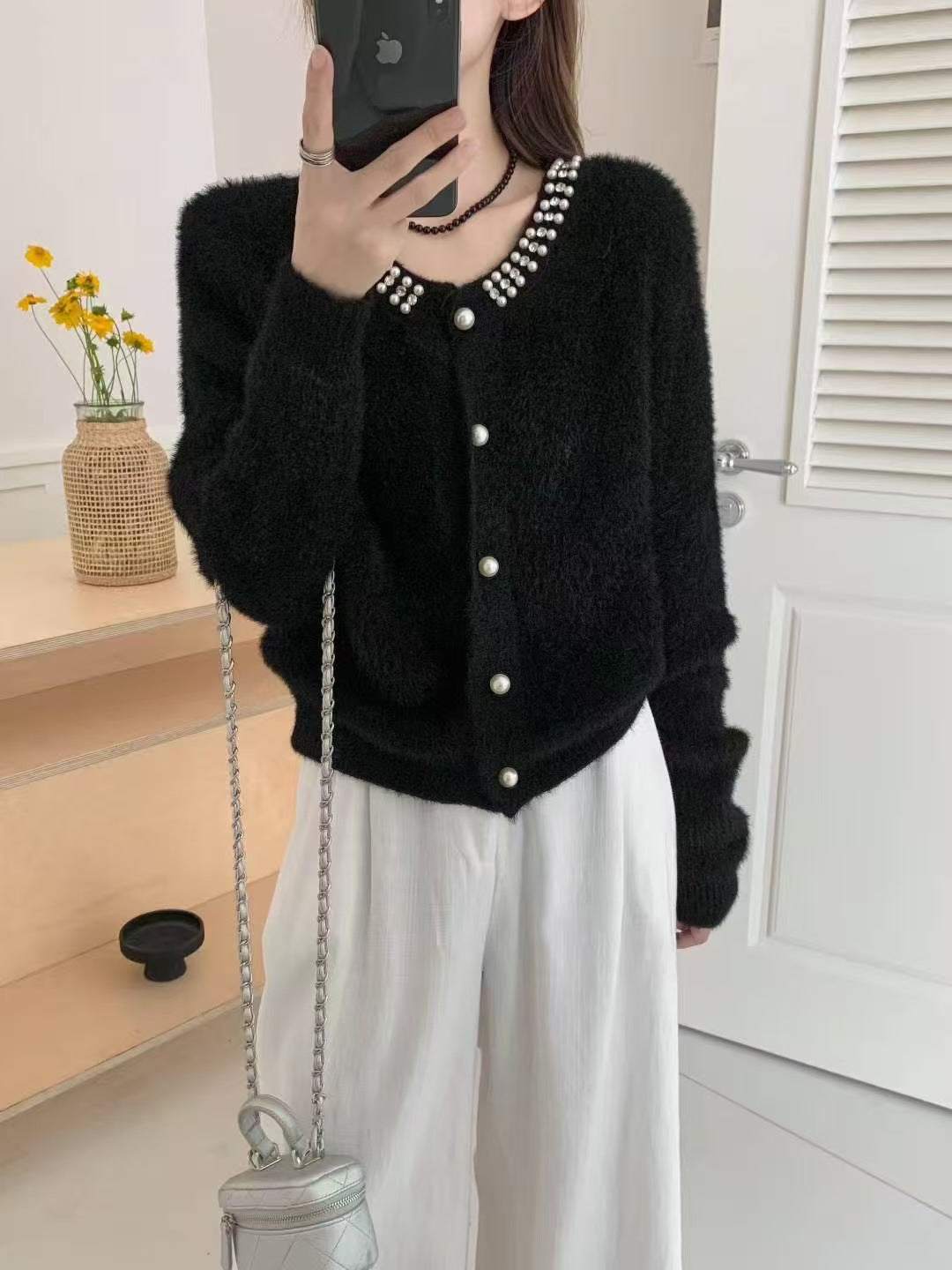 Damen Kuschelige Cardigan mit Perlen-Dekor Shop Nory