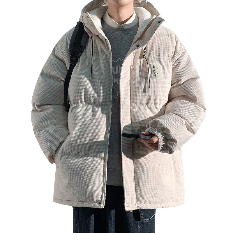 Herren Gepolsterte Cord-Steppjacke mit Kapuze, Teddyfleece-Innenfutter und Oversize-Schnitt Shop Nory