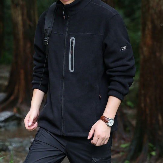 Herren Fleece-Outdoorjacke mit durchgehendem Reißverschluss, hohem Kragen und wasserabweisender Reißverschlusstasche Shop Nory