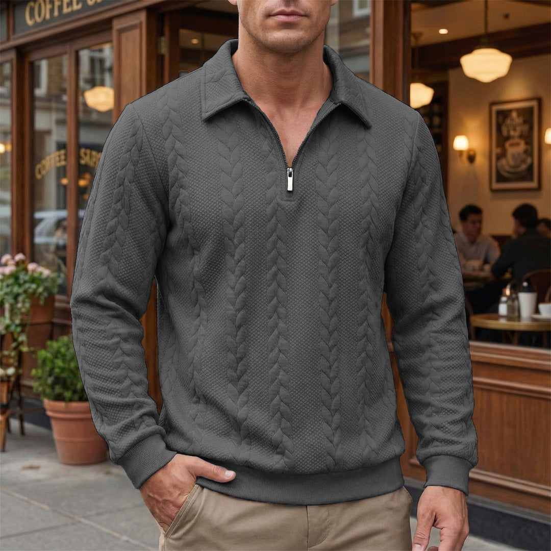 Herren strukturierter Halbzip-Pullover mit Troyerkragen, feinem Zopfmuster und elastischen Bündchen Shop Nory