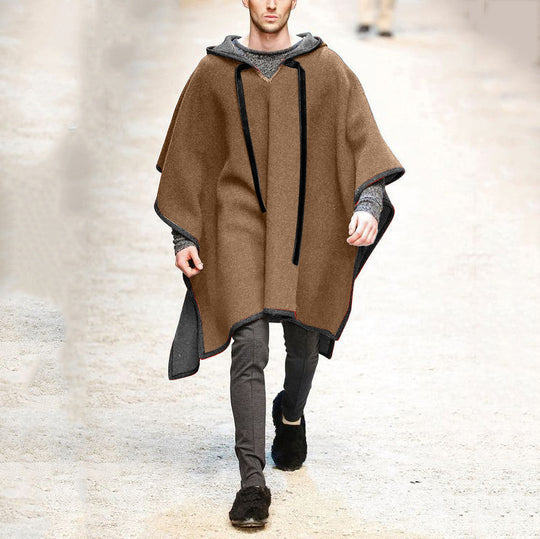 Herren Oversized Kapuzenponcho aus Strick mit geometrischem Mosaikmuster Shop Nory