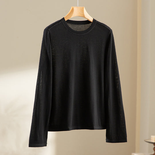 Damen Feines Langarm-Feinstrickshirt mit Rundhalsausschnitt und gerader Silhouette Shop Nory