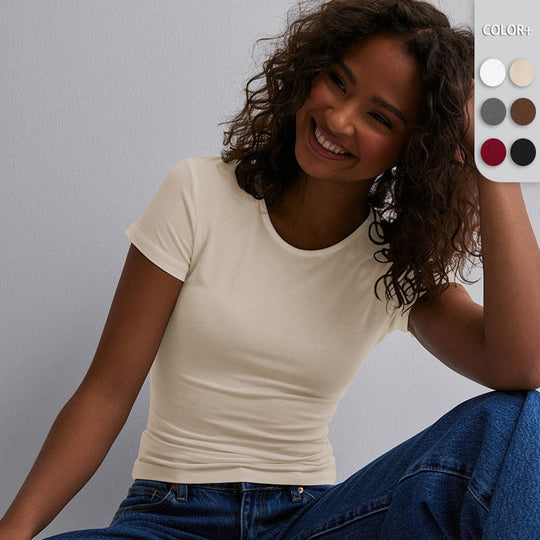 Damen Slim Fit T-Shirt aus hochwertigem Baumwollmix mit elastischem Stretch