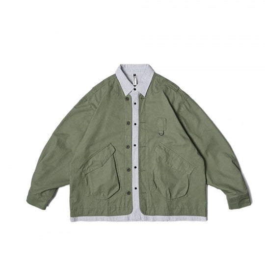 Unisex Oversize-Hemdjacke im Worker-Stil mit aufgesetzten Klappentaschen und kontrastierter Hemdblende Shop Nory