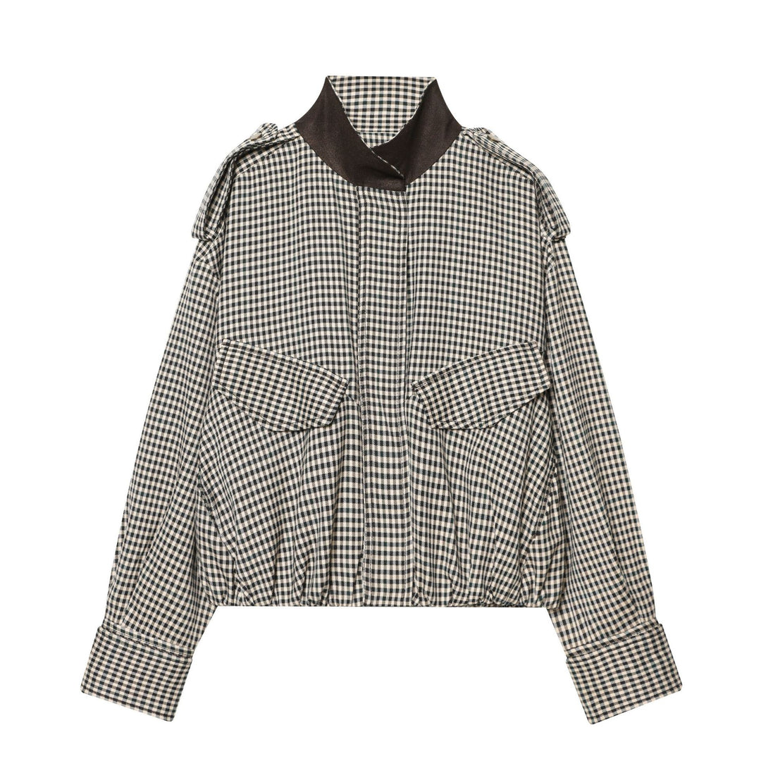 Damen Zweiteiliges Karo-Set mit kurzer Hemdjacke im Bomberstil und ausgestelltem Midirock Shop Nory