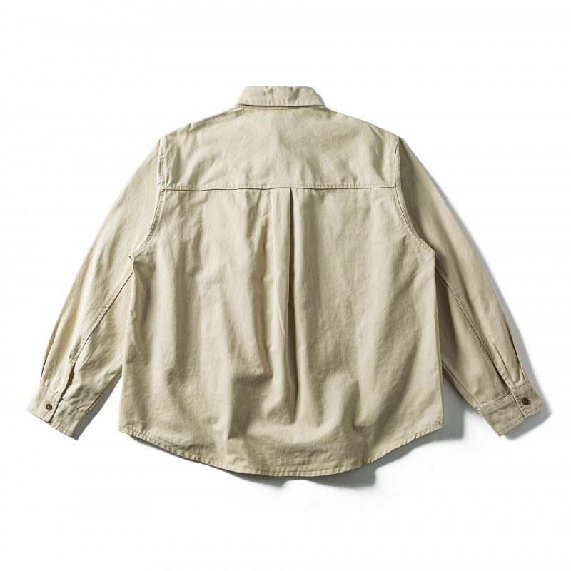 Unisex Oversize Hemdjacke aus Canvas-Baumwollmix mit Brusttasche und Zierstickerei Shop Nory