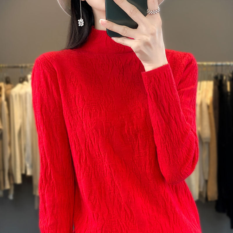 Damen Strukturierter Feinstrick-Pullover mit kurzem Stehkragen und Crinkle-Optik Shop Nory