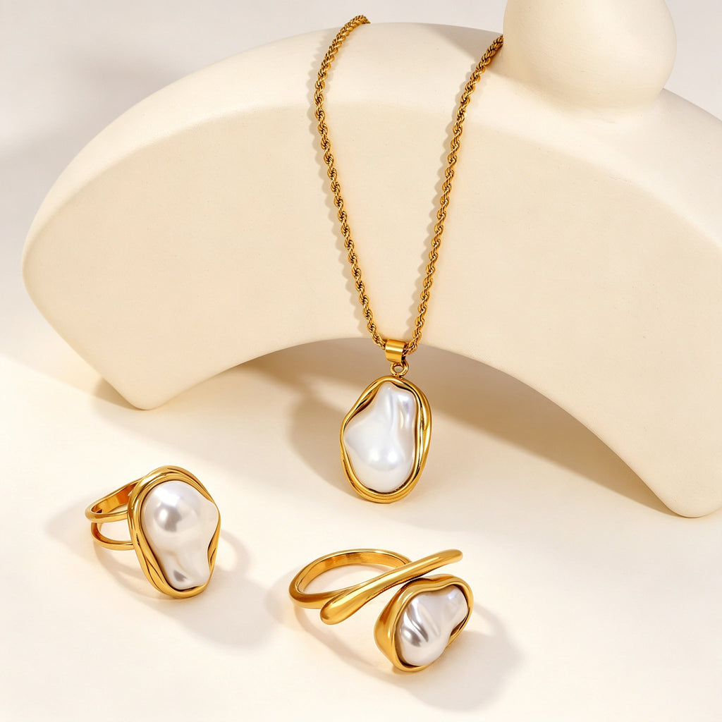 Damen Ring mit einzigartigem Perlendesign und goldplattierter Oberfläche Shop Nory