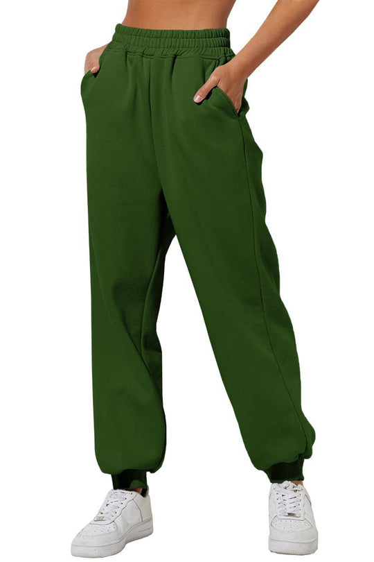 Damen nan lockere High‑Waist Jogginghose mit doppellagigem Komfortbund, seitlichen Eingrifftaschen und gerafften Knöchelbündchen Shop Nory
