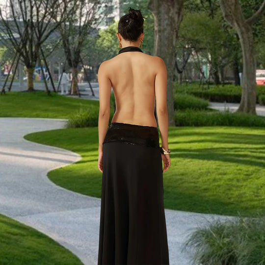 Damen Abendkleid mit schickem Wasserfallausschnitt und glitzerndem Taillenelement