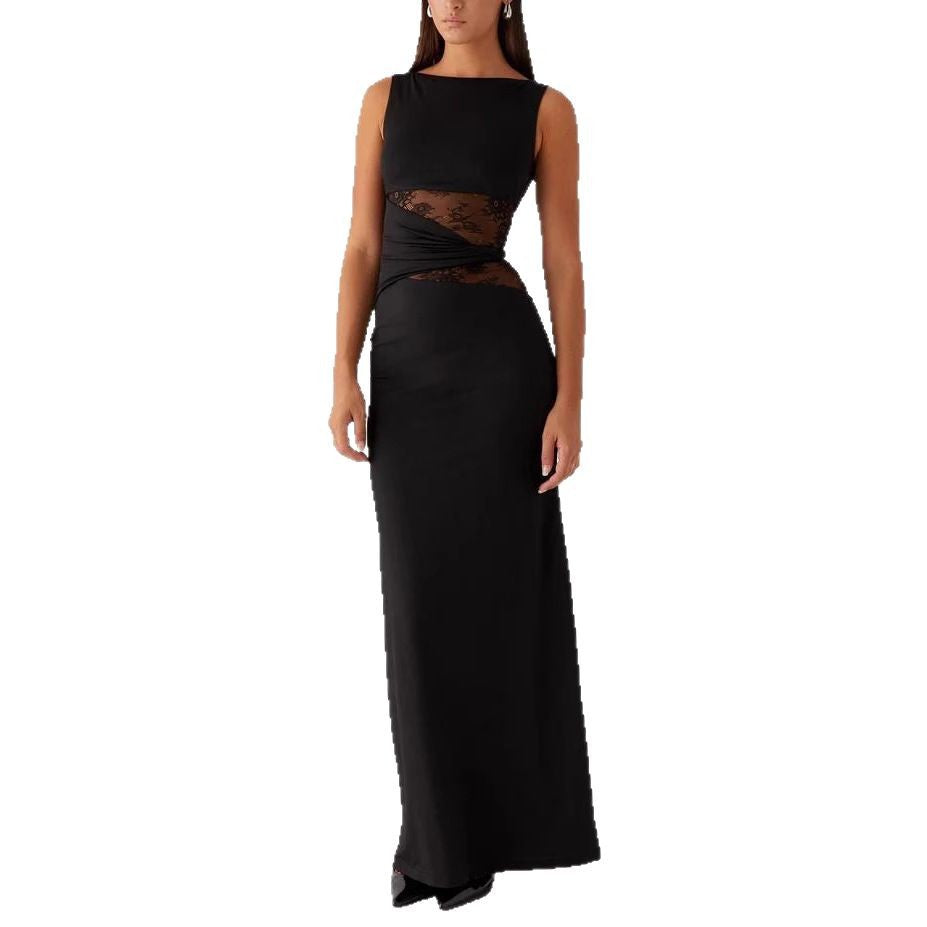 Damen Elegantes Maxikleid mit transparenter Spitze und figurbetontem Schnitt