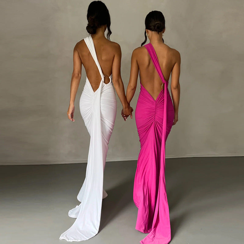 Damen Elegantes One-Shoulder Abendkleid Shopnory