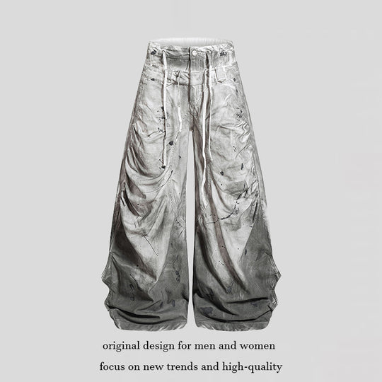 Damen Hochtaillierte weite Culotte‑Hose mit Drapierten Falten, Tunnelzug und Sprenkel‑Print Shop Nory