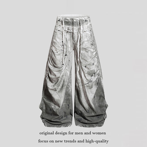 Damen Hochtaillierte weite Culotte‑Hose mit Drapierten Falten, Tunnelzug und Sprenkel‑Print Shop Nory