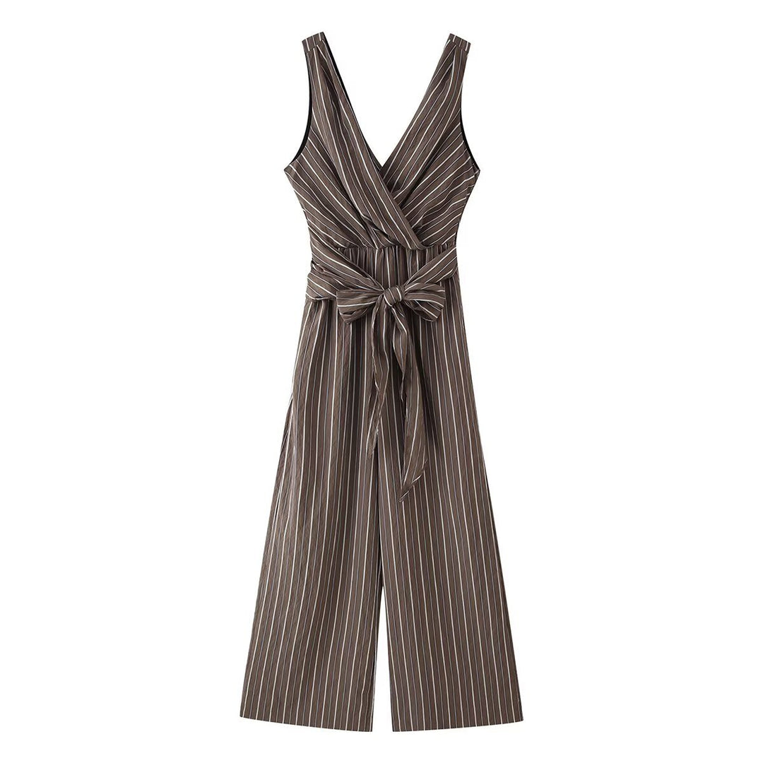Damen Ärmelloser Wickel-Jumpsuit mit weitem Bein und Taillengürtel Shop Nory