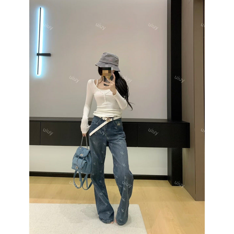 Damen Modische Baggy Jeans mit hohem Bund Shop Nory