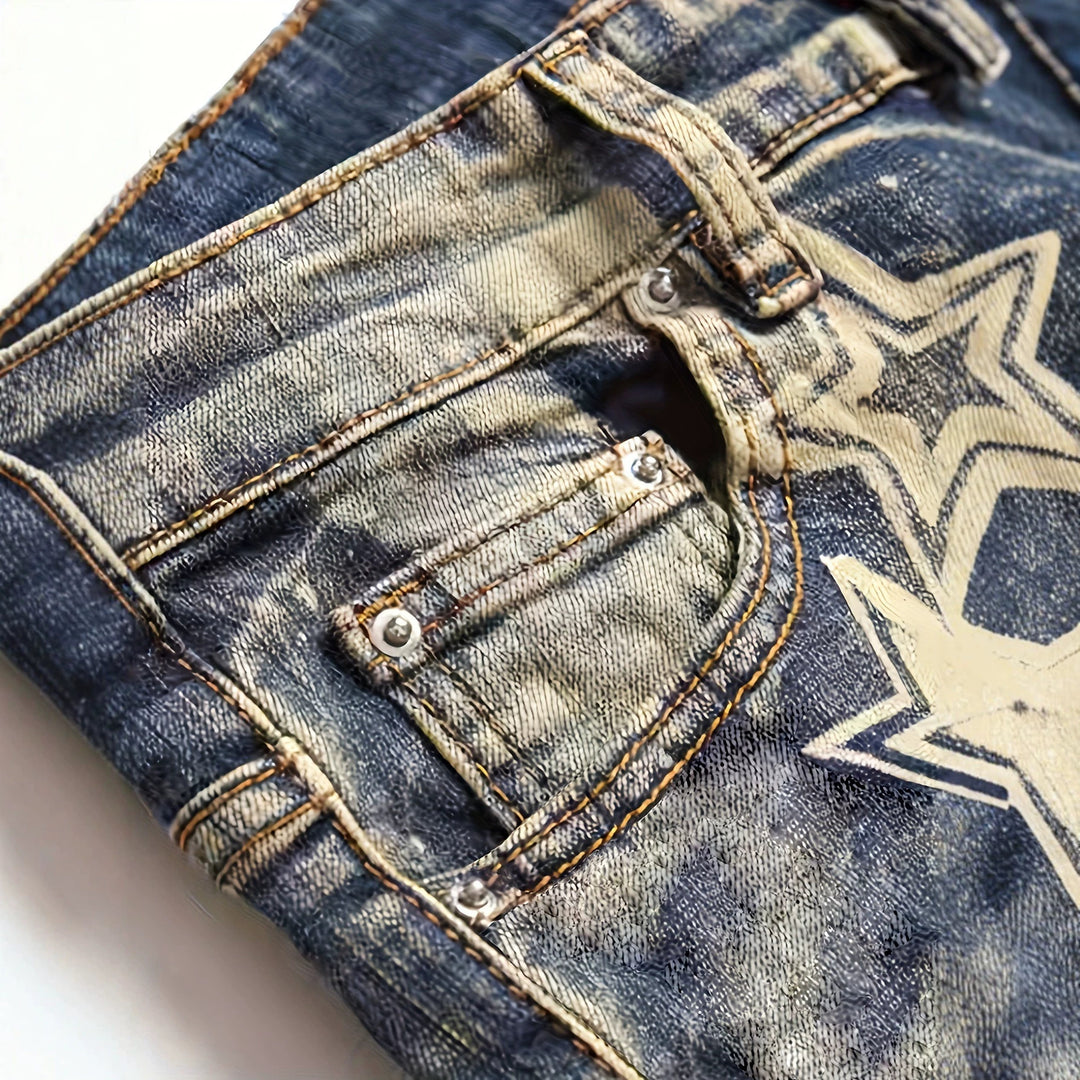 Herren Ripped Denim-Jeans mit Sternenprint Shop Nory