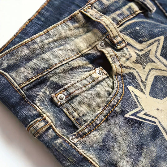 Herren Ripped Denim-Jeans mit Sternenprint Shop Nory