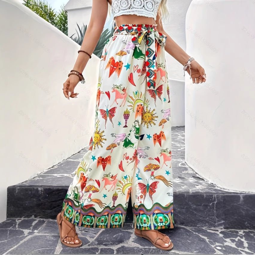 Damen Palazzohose mit buntem Print und elastischem Bund
