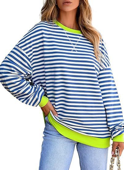 Damen lässiger gestreifter Sweatshirt mit Oversize-Schnitt und bequemen Details