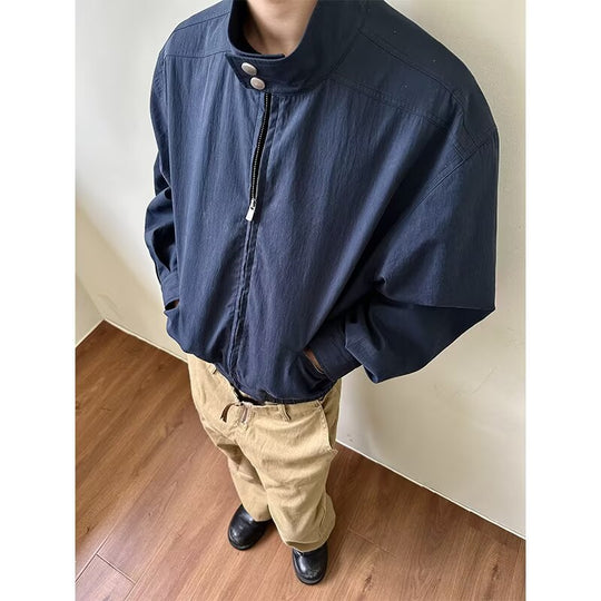 Herren Oversize-Bomberjacke mit Stehkragen und kurzem Reißverschluss Shop Nory