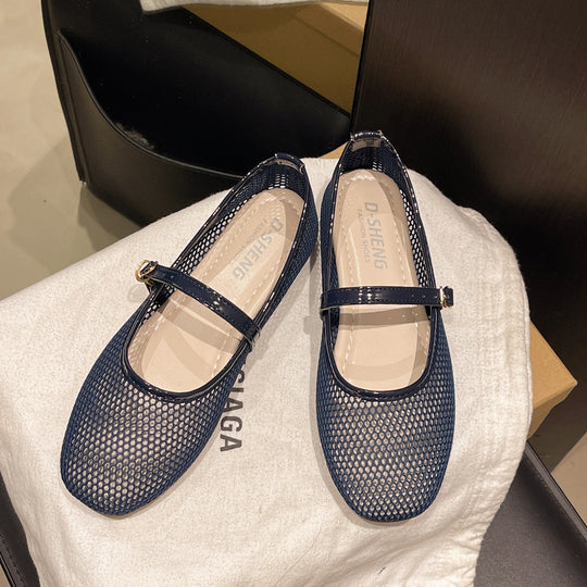Damen Bequeme Mesh-Ballerinas mit verstellbarem Riemchen